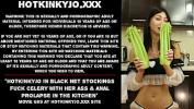 หนังโป๊ใหม่  Hotkinkyjo in black net stockings fuck celery with her ass amp anal prolapse in the kitchen ร้อน